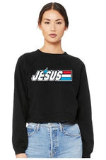 Load image into Gallery viewer, Jesus My Real Hero Crop Crew Neck Sweatshirt (color options)