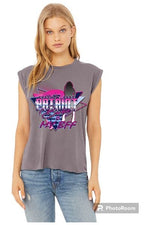 Load image into Gallery viewer, The Patriot Barbie is my BFF Ladies Flowy Muscle Tee (Optional Colors)
