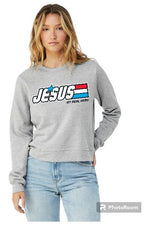 Load image into Gallery viewer, Jesus My Real Hero Ladies Crew Neck Sweatshirt