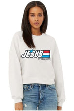 Load image into Gallery viewer, Jesus My Real Hero Crop Crew Neck Sweatshirt (color options)