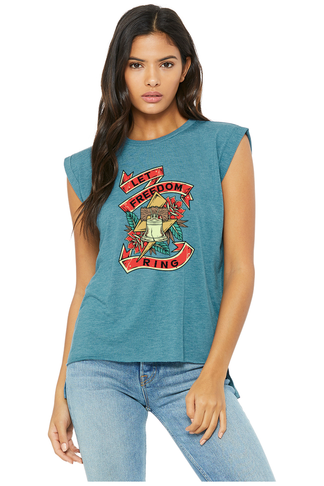 Let Freedom Ring Ladies Flowy Muscle Tee (Color Options)