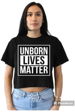 Load image into Gallery viewer, Unborn Lives Matter Ladies Crop Tee (color options)