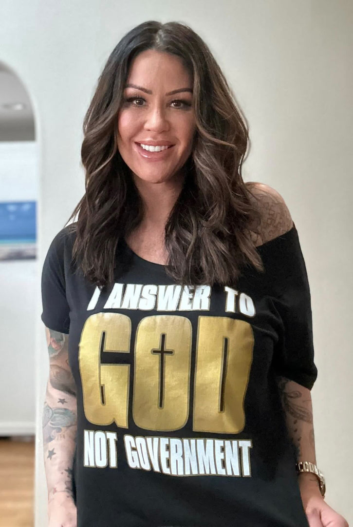 I Answer To God Not Government ladies Rocker Tee