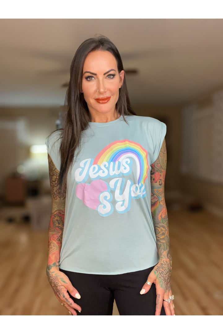 Jesus Loves You  Ladies Flowy Muscle Tee (Color Options)