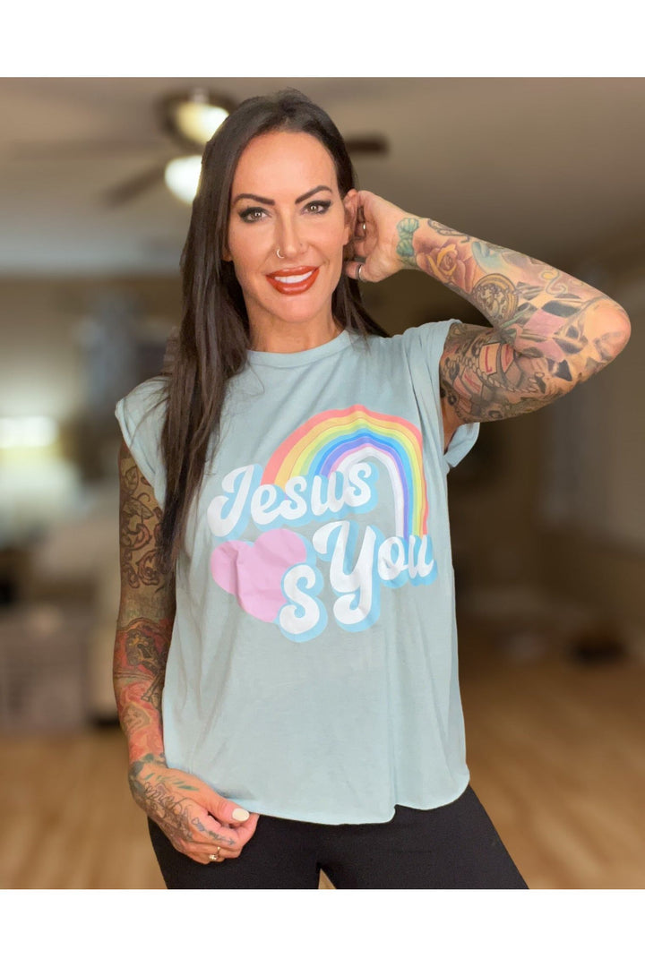 Jesus Loves You  Ladies Flowy Muscle Tee (Color Options)