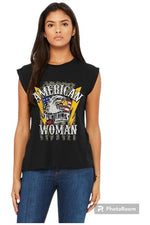 Load image into Gallery viewer, American Woman Ladies Flowy Muscle Tee (colors options)