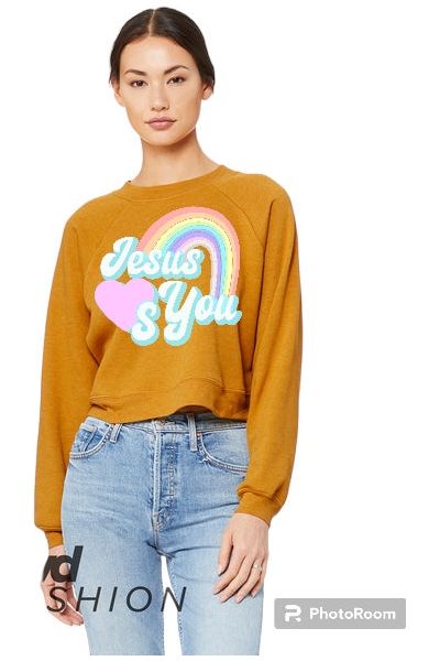 Jesus Loves You Crop Crew Neck Sweatshirt (color options)