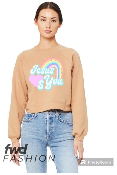 Jesus Loves You Crop Crew Neck Sweatshirt (color options)