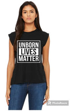 Load image into Gallery viewer, Unborn Lives Matter Flowy Ladies Muscle Tee (color options)
