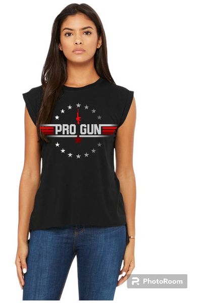 Pro Gun Black Ladies Flowy Muscle Tee (Color Options)