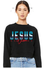Load image into Gallery viewer, Jesus Won Crop Crew Neck Sweatshirt
