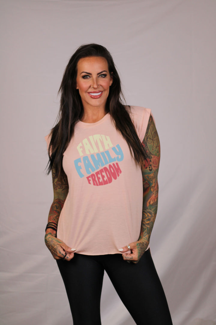 Faith Family Freedom Ladies Muscle Tee (Optional Colors)