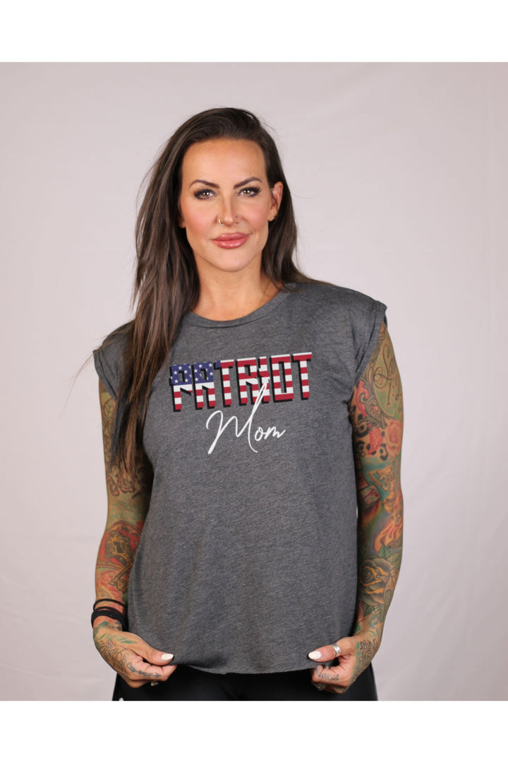 Patriot Mom Ladies Flowly Muscle Tee (Color Options)